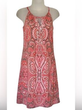 INC Pink and Red Paisley Halter Style Summer Shift Dress Size XS